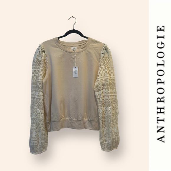 NWT Anthropologie/The Odells Jenna Lace-Sleeve Sweatshirt, Size M, MSRP $158 - Picture 4 of 10